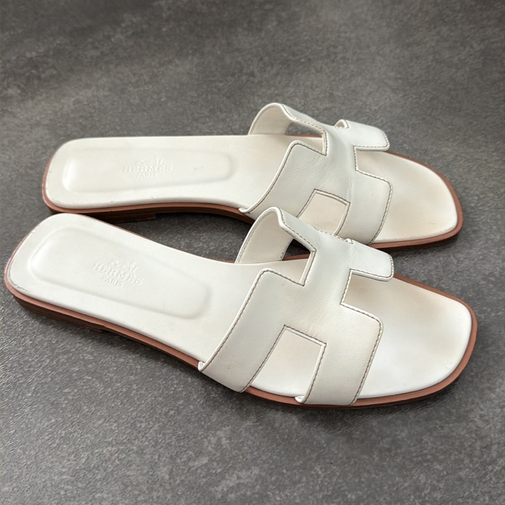 Hermes oran shoes sandals white 100% authentic
